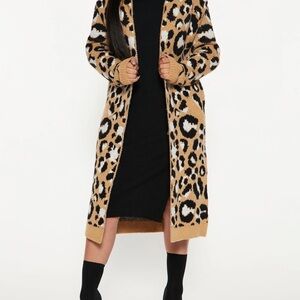 Leopard Print Long Cardigan hoodie sweater